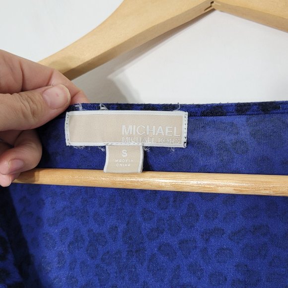 Micheal by Micheal Kors Drape Neck Leopard Print Blouse Shirt Blue Black S - Picture 2 of 8